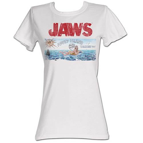 Jaws Amity Island Sign White Juniors T-Shirt